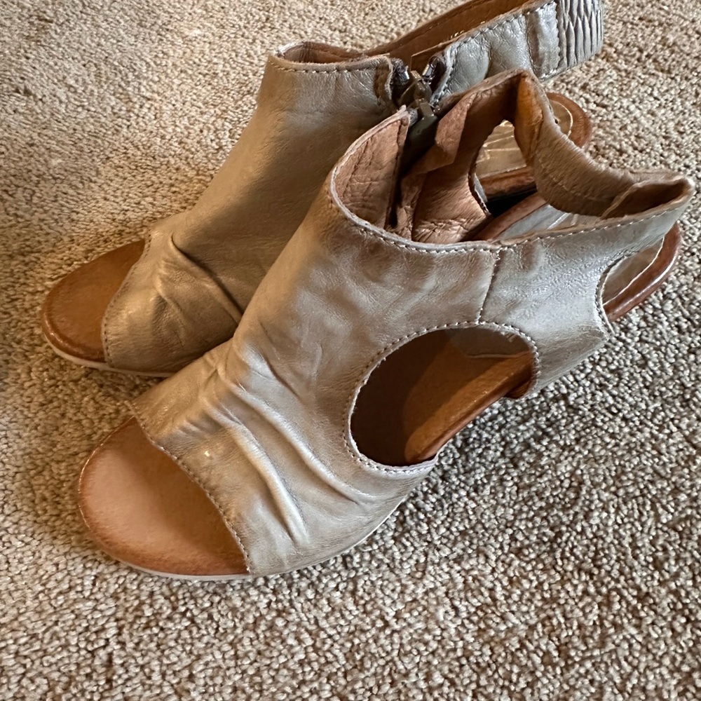 Miz Mooz Taupe Open-Toe Heels